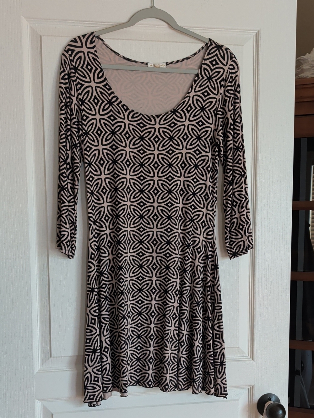 Women's Black & Camel Patterned Fit-and-Flare Dress